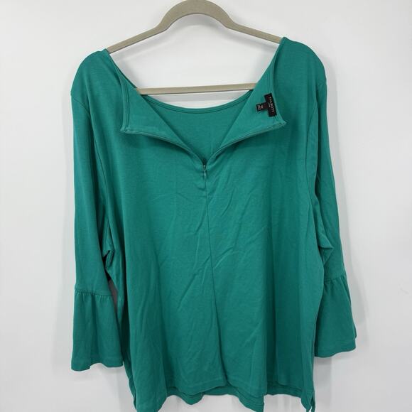 Talbots 3X Tunic 3/4 Bell Sleeve Green Cotton Tee Round neck Pullover Preppy - Picture 7 of 11